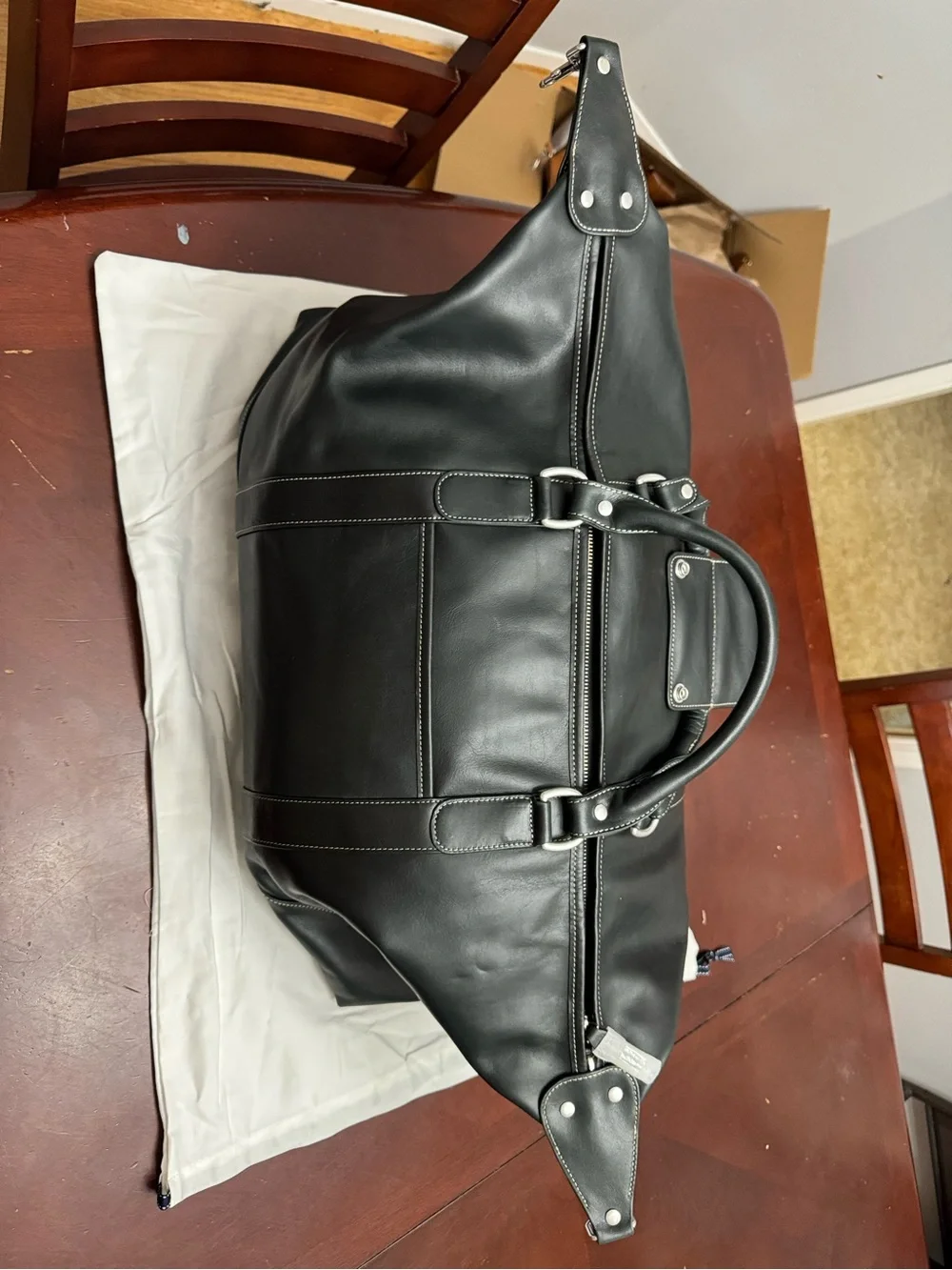 Black Leather Travel Duffel Bag - Men's Carryall
